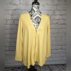 Logo women's long sleeve stretch lace back zip front pockets jacket sz l b22